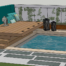 Piscine et plateforme bois dans petit jardin